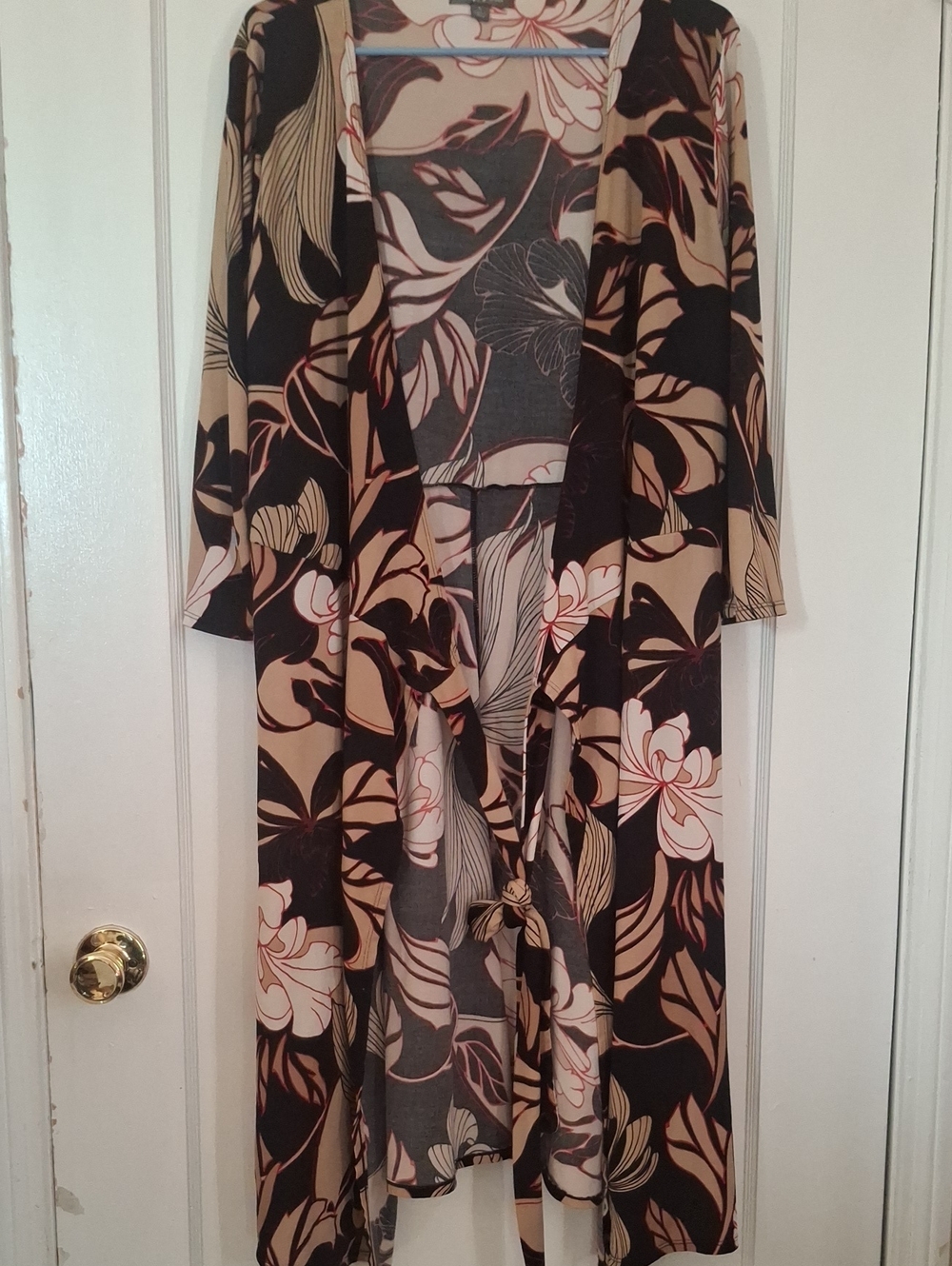 Apt. 9 Floral Long Open-Front Robe - Black & Tan